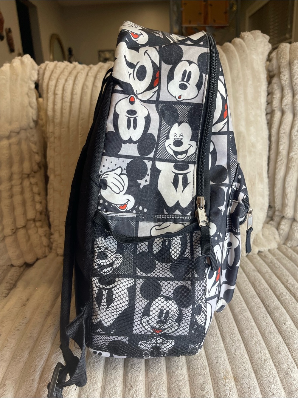 Disney Black and White Mickey Faces Backpack with Red Accents Y2K Backpack Trend - Picture 2 of 4